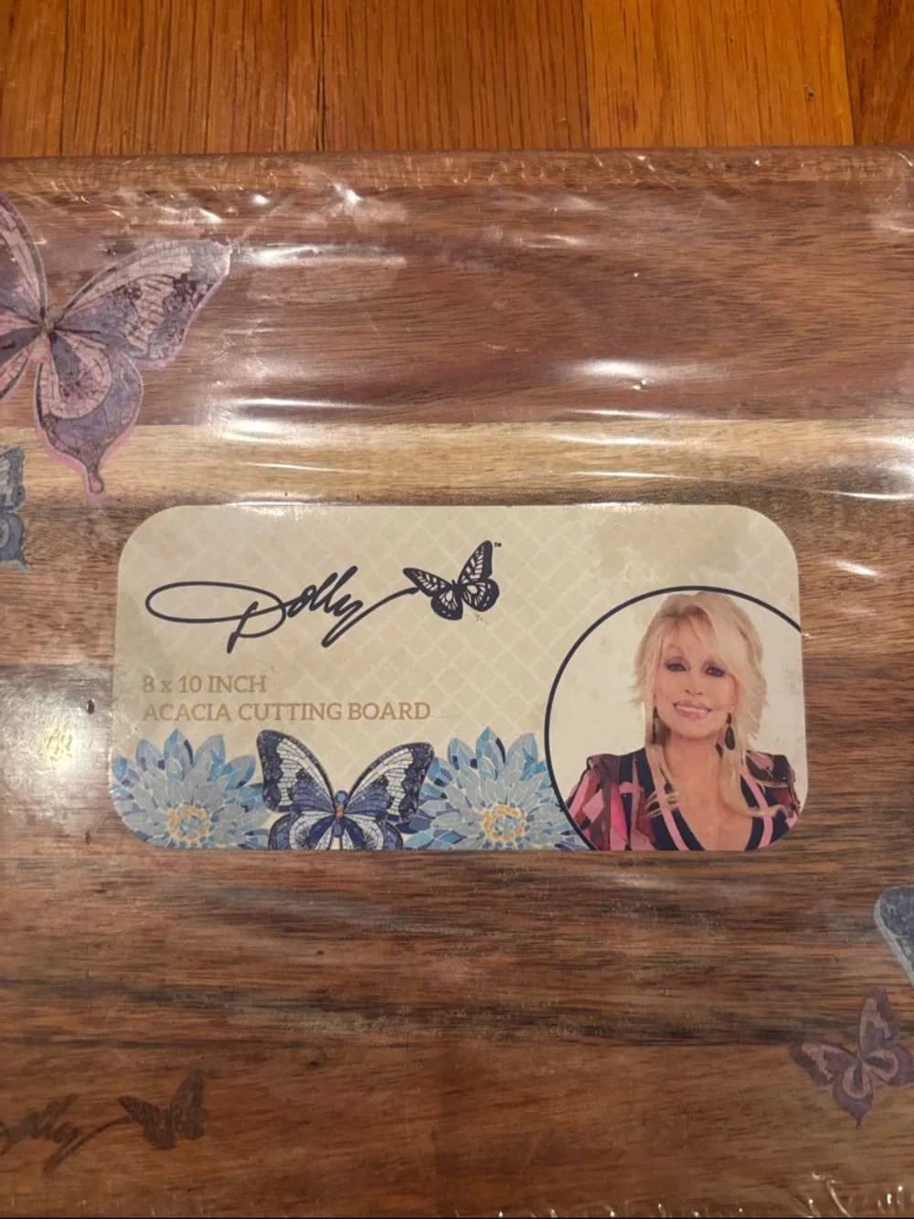 Dolly Butterfly Acacia Wood Cutting Board - 8x10 inch Blue & Purple Butterflies